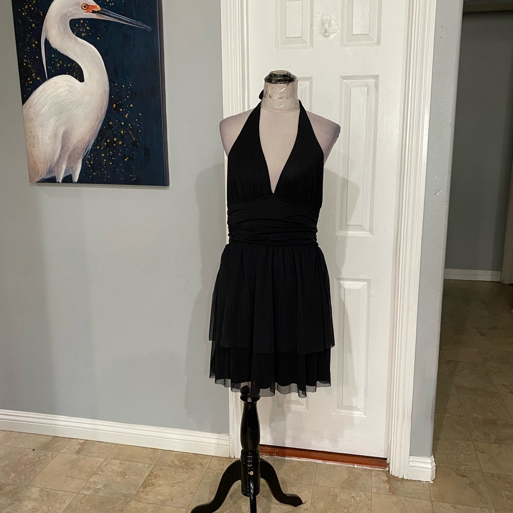 New Women XL Vintage Y2K 90s Style black halter v-neck flowy dress